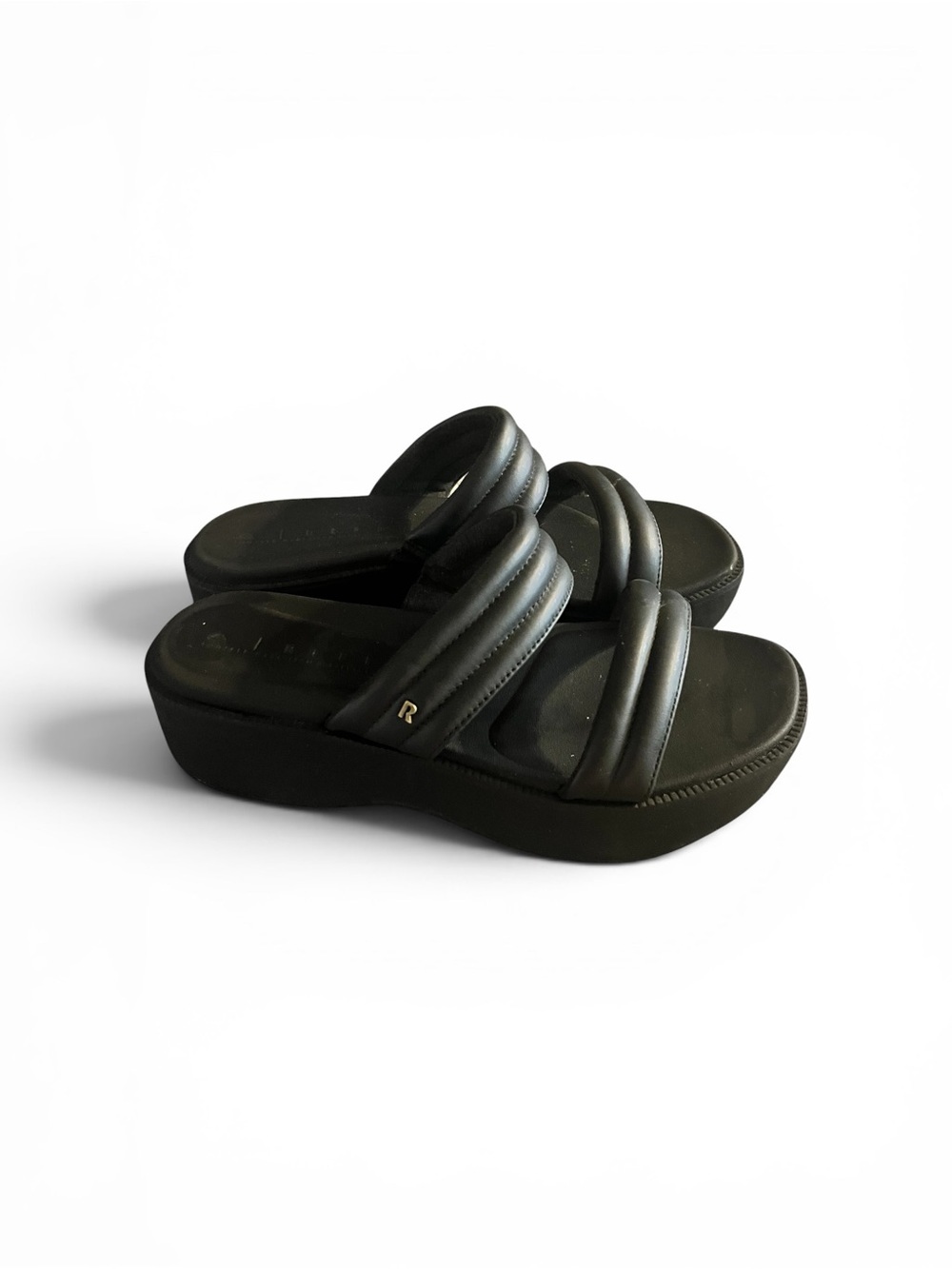 Reef Black Quilted Platform Slide Sandals